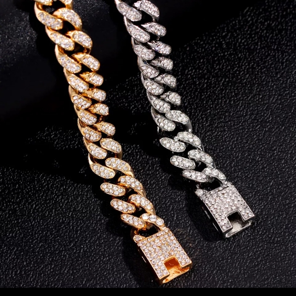 Cuban‎ link bracelet gold or silver Plated Bling Unisex Chunky Rhinestone Luxury